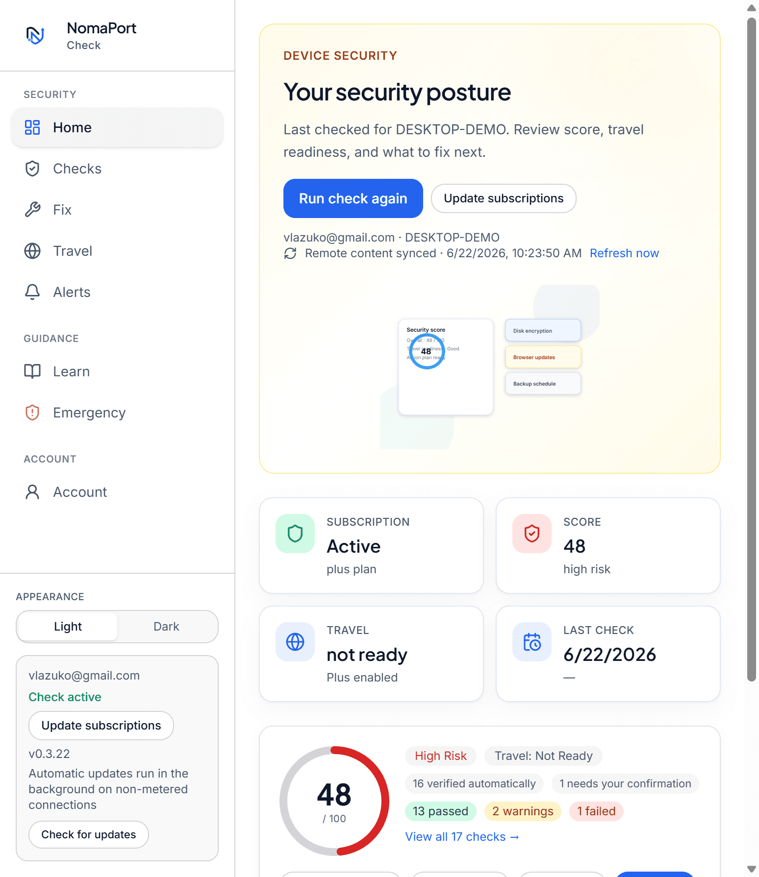 Security posture review highlighting device readiness before travel