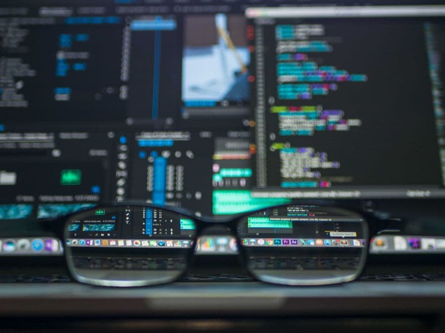 Developer laptop in a focused workspace